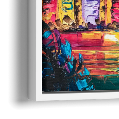 Miami Skyline Reflection - Close-Up White Frame Canvas