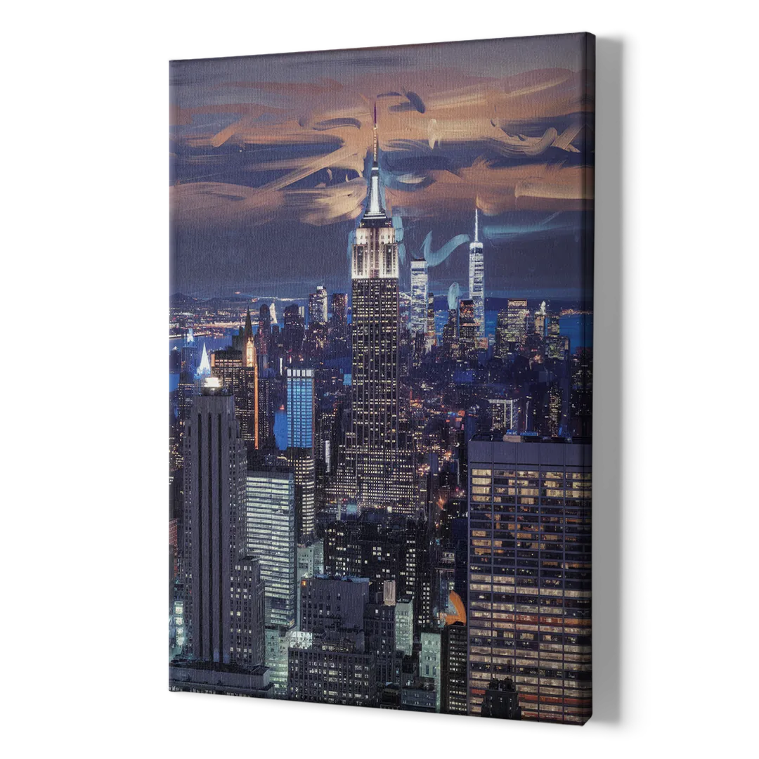 New York City Night Blue Lights Skyline - Canvas Print Art Sides
