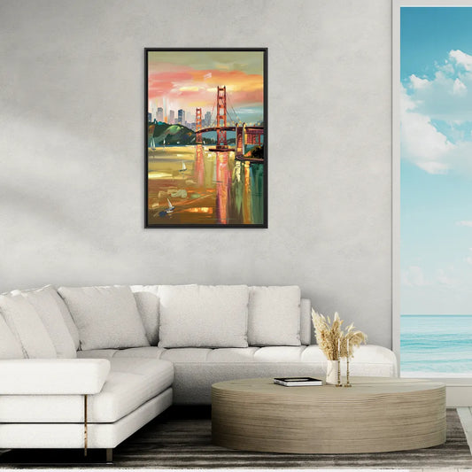 San Francisco Waterfront View - Living Room Black Frame Canvas