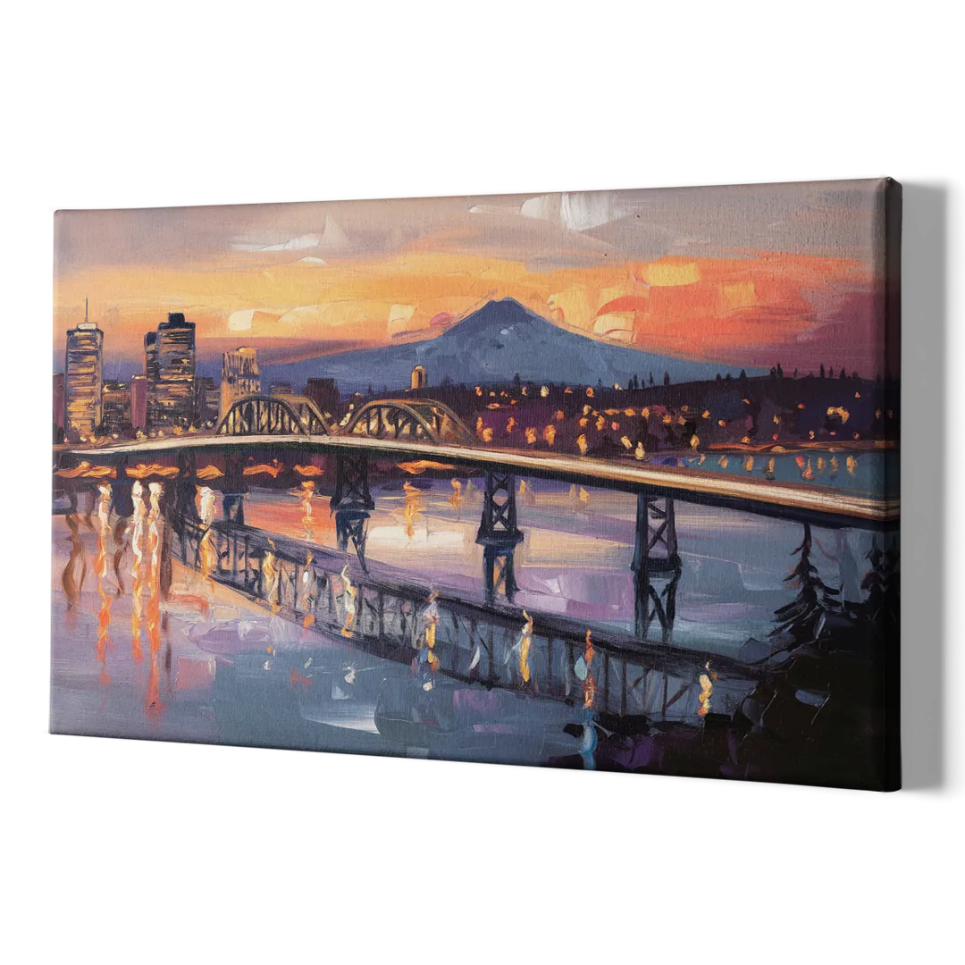 Portland Cityscape At Dusk - Canvas Print Art Sides