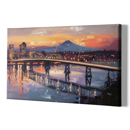 Portland Cityscape At Dusk - Canvas Print Art Sides
