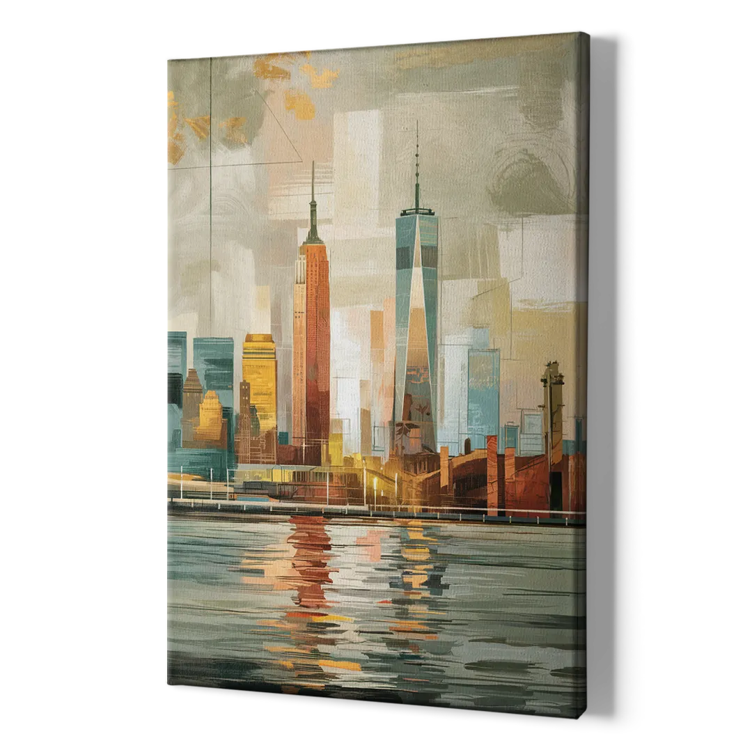 New York City Abstract Skyline Art Hudson - Canvas Print Art Sides