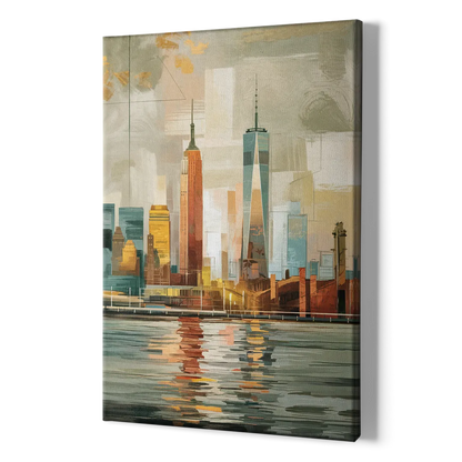 New York City Abstract Skyline Art Hudson - Canvas Print Art Sides