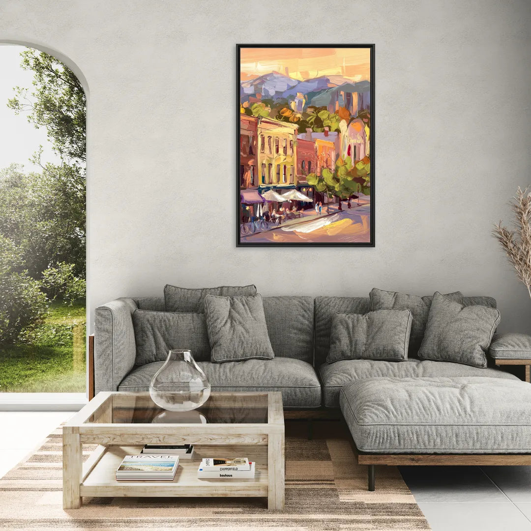 Asheville Downtown Landmarks - Living Room Black Frame Canvas