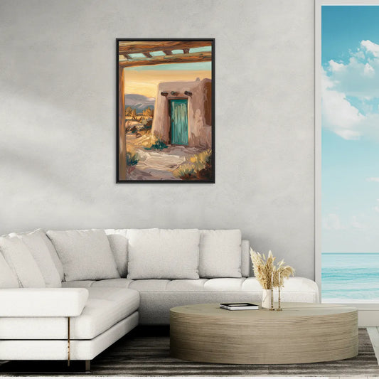 Santa Fe Pueblo Style - Living Room Black Frame Canvas