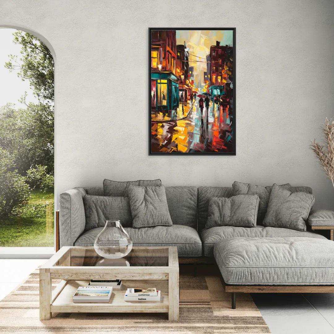 Burlington Urban Street Scenes - Living Room Black Frame Canvas