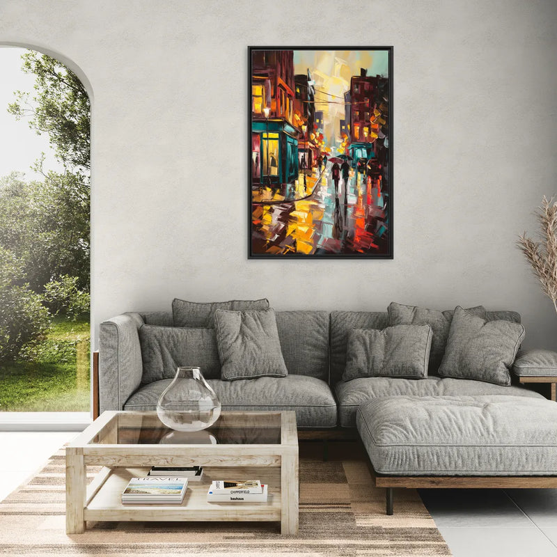 Burlington Urban Street Scenes - Living Room Black Frame Canvas