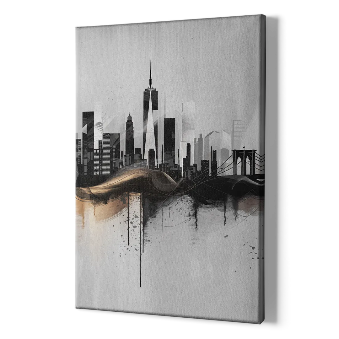 New York City Skyline Black Ink Style Minimalist - Canvas Print Art Sides