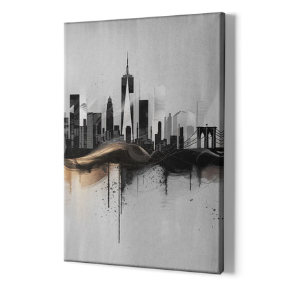 New York City Skyline Black Ink Style Minimalist - Canvas Print Art Sides