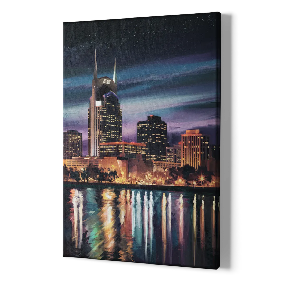 Nashville Cityscape at Night - Canvas Print Art Sides