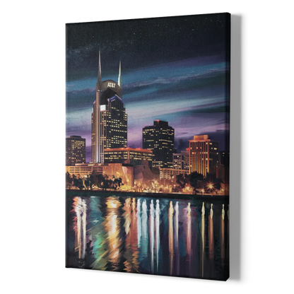 Nashville Cityscape at Night - Canvas Print Art Sides
