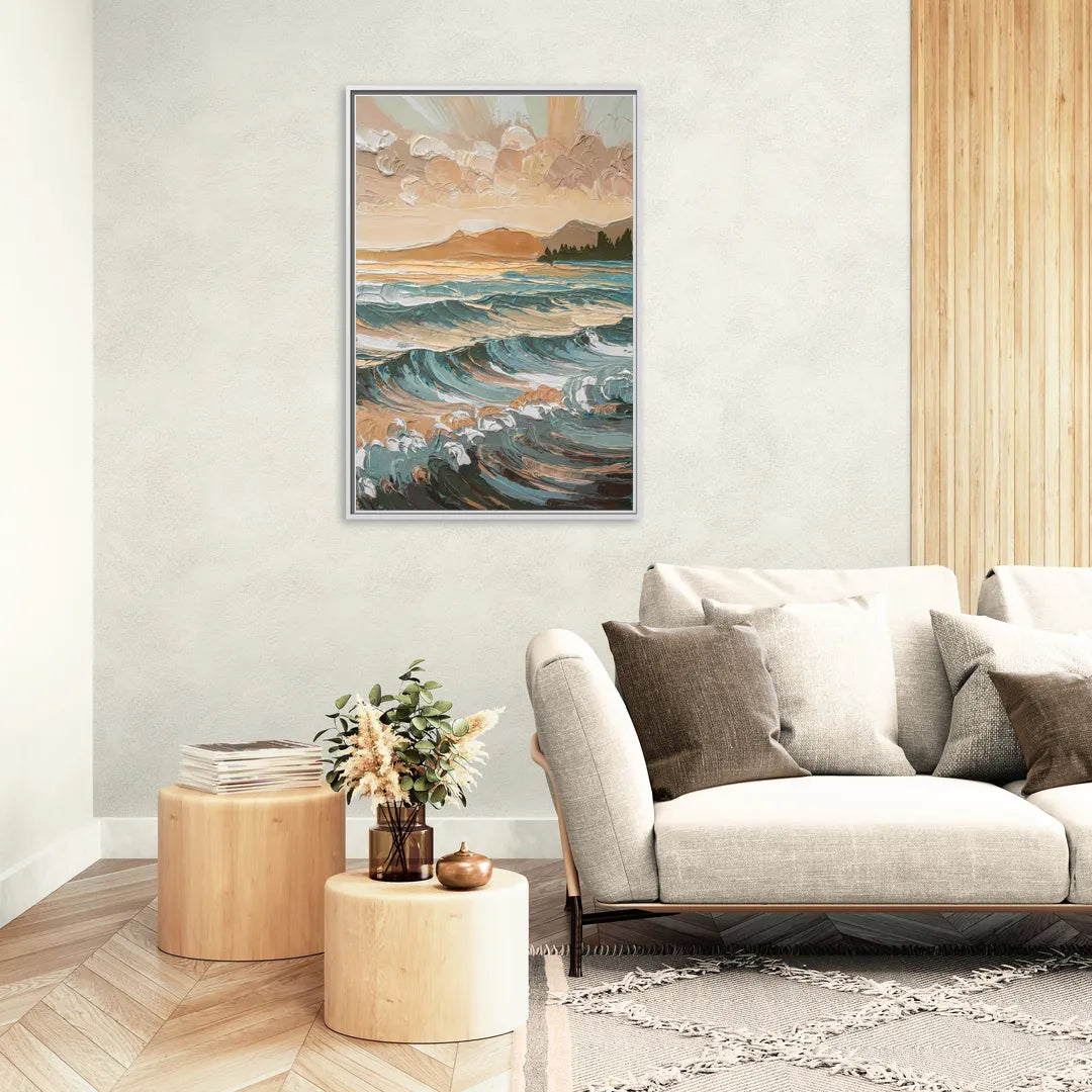 Sitka Coastal Horizon - Living Room White Frame Canvas