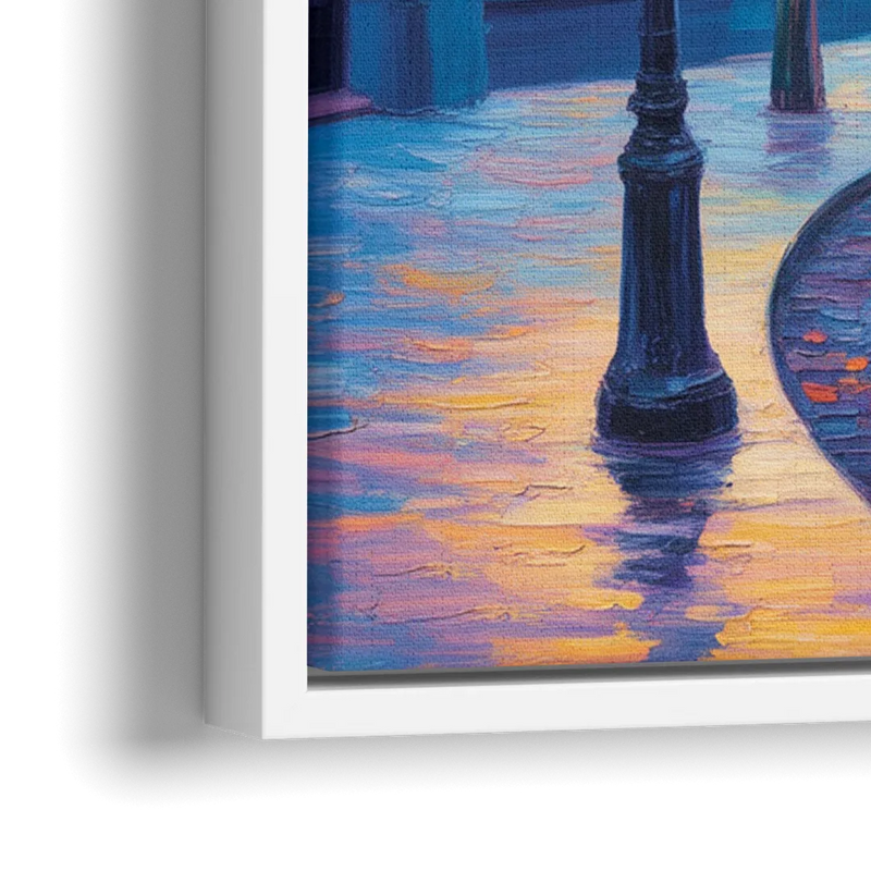 Crescent Street Lights - Close-Up White Frame Canvas