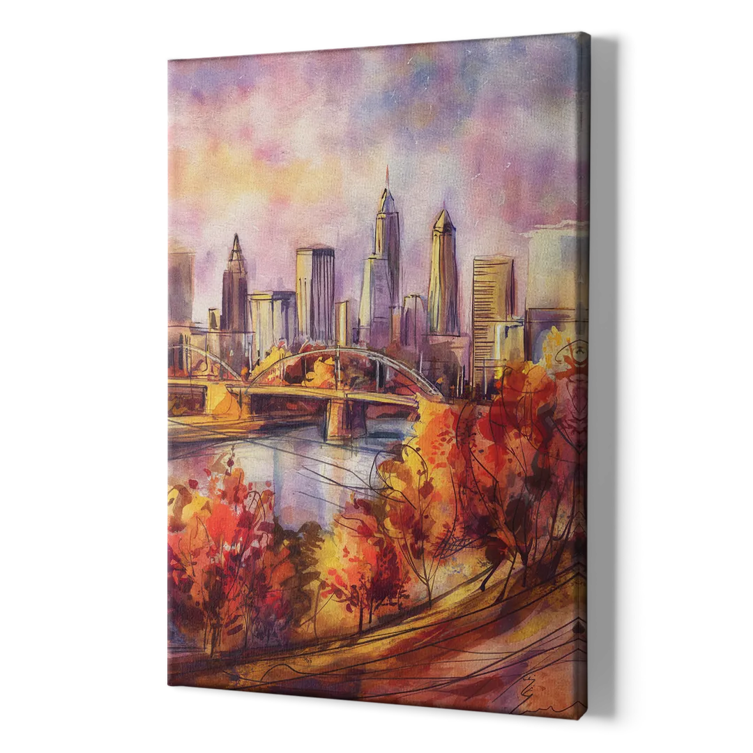 Cleveland Skyline in Autumn - Canvas Print Art Sides