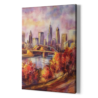 Cleveland Skyline in Autumn - Canvas Print Art Sides