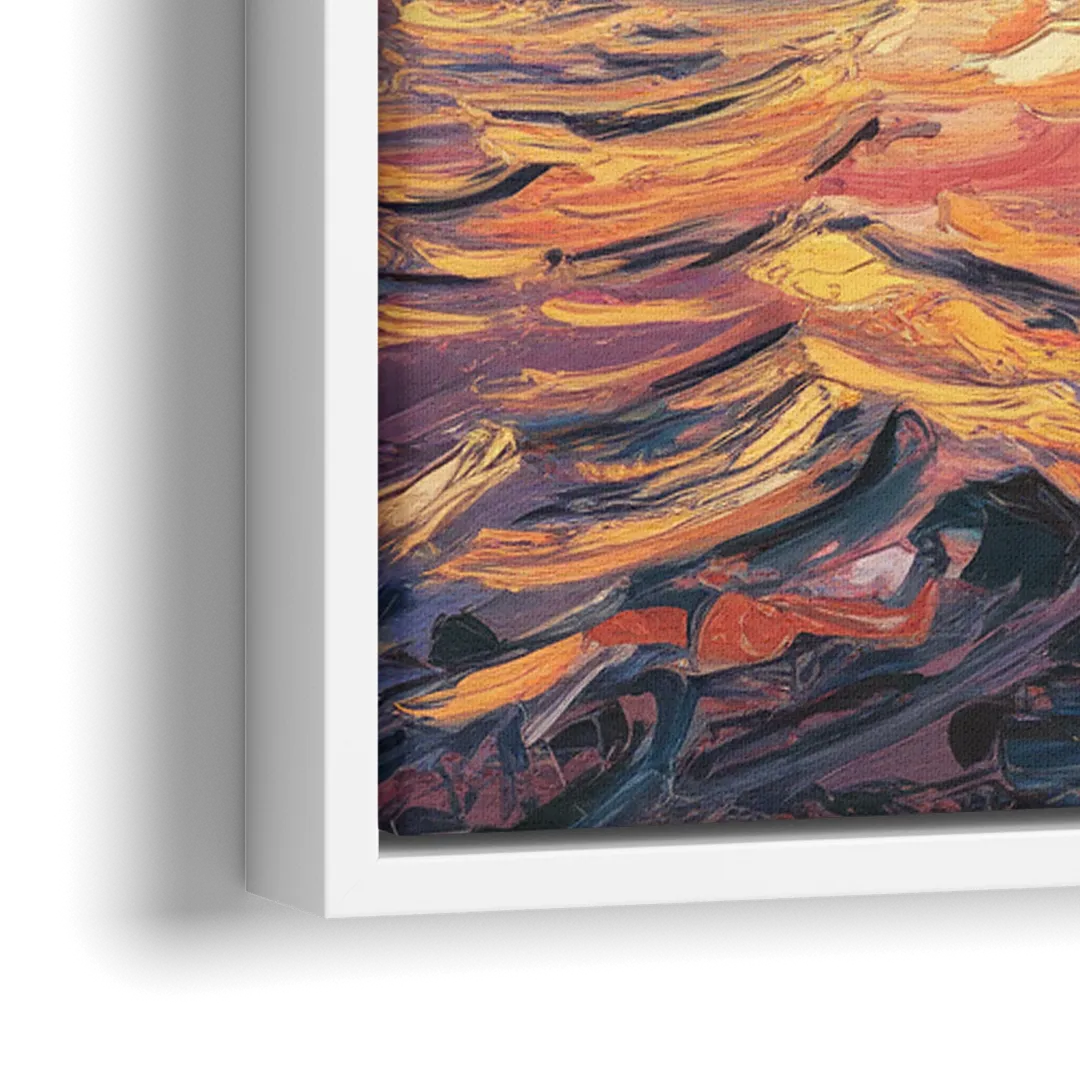 Chicago Sunset Over the Lake - Close-Up White Frame Canvas