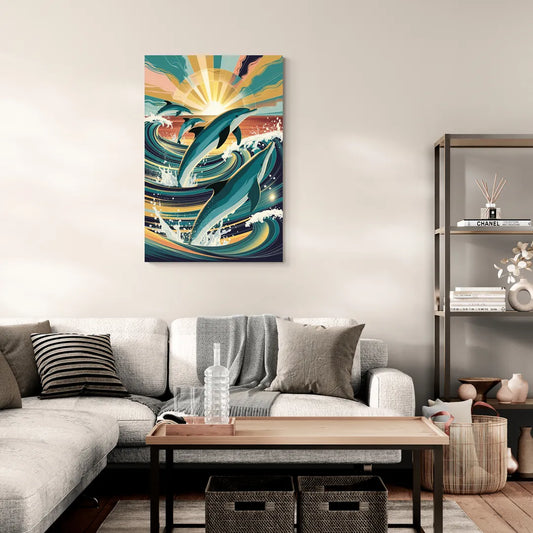 Virginia Beach Dolphins in Motion - Canvas Wall Art Living Room