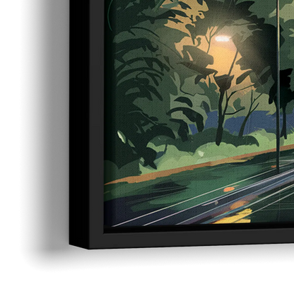 Seattle Rainy Day Skyline - Close-Up Black Frame Canvas