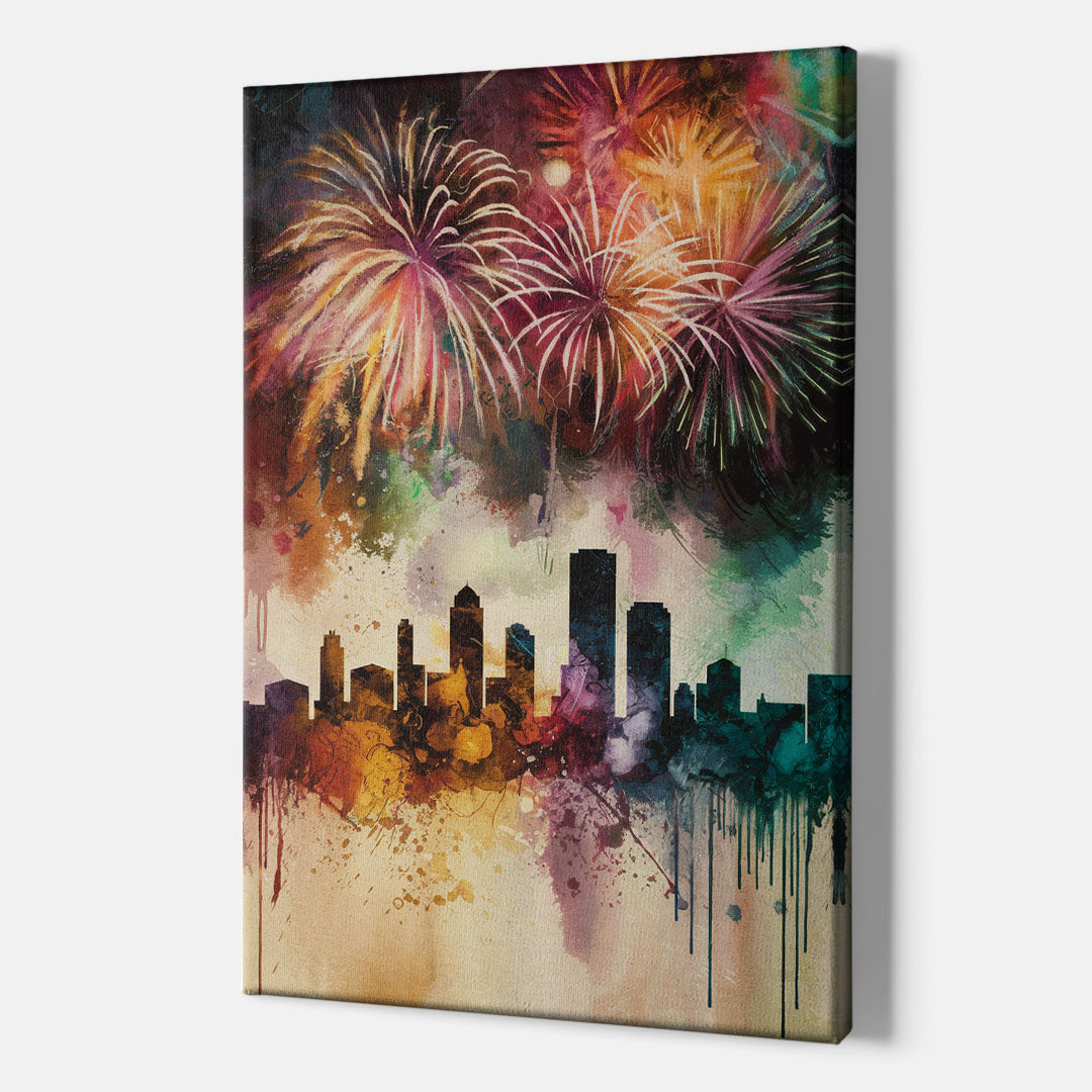 Buffalo Skyline with Fireworks - Canvas Wall Art Indoor