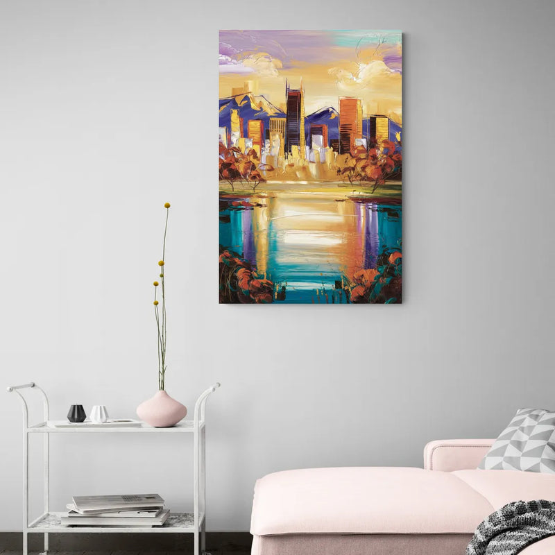 Denver Skyline Reflection - Canvas Wall Art Living Room