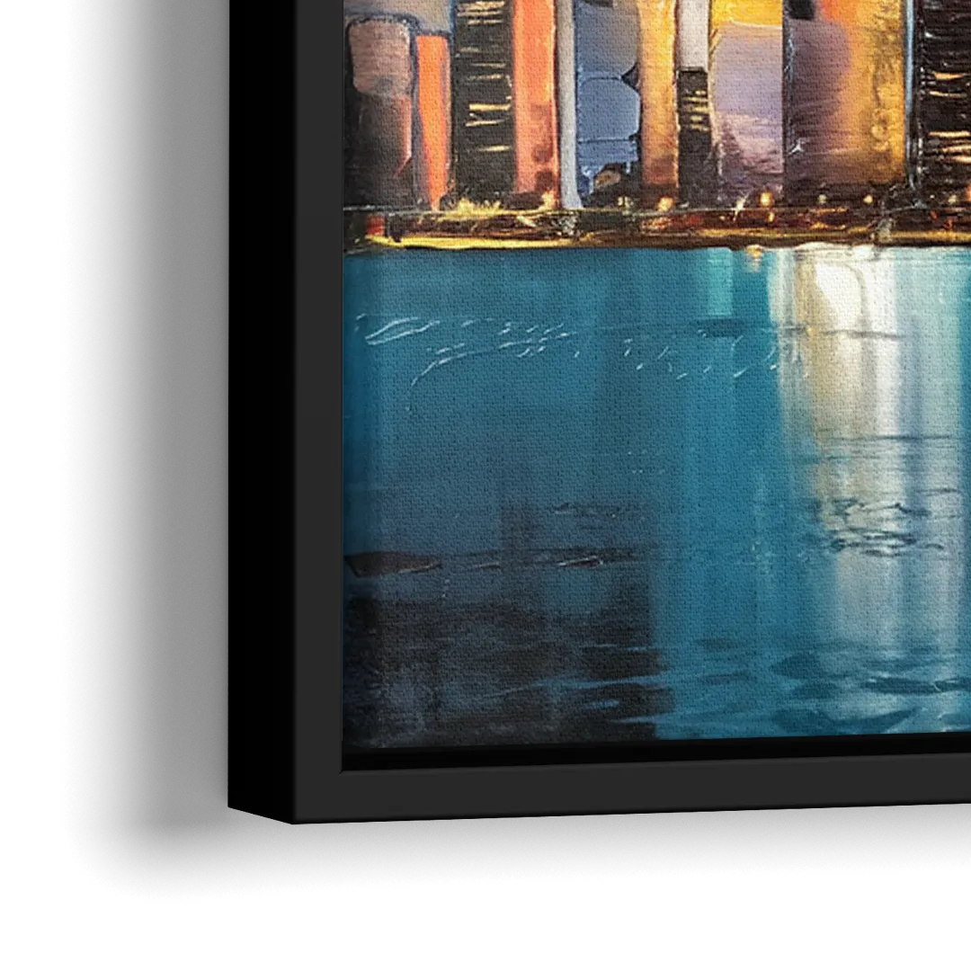 Chicago Skyline With Willis Tower - Close-Up Black Frame Canvas