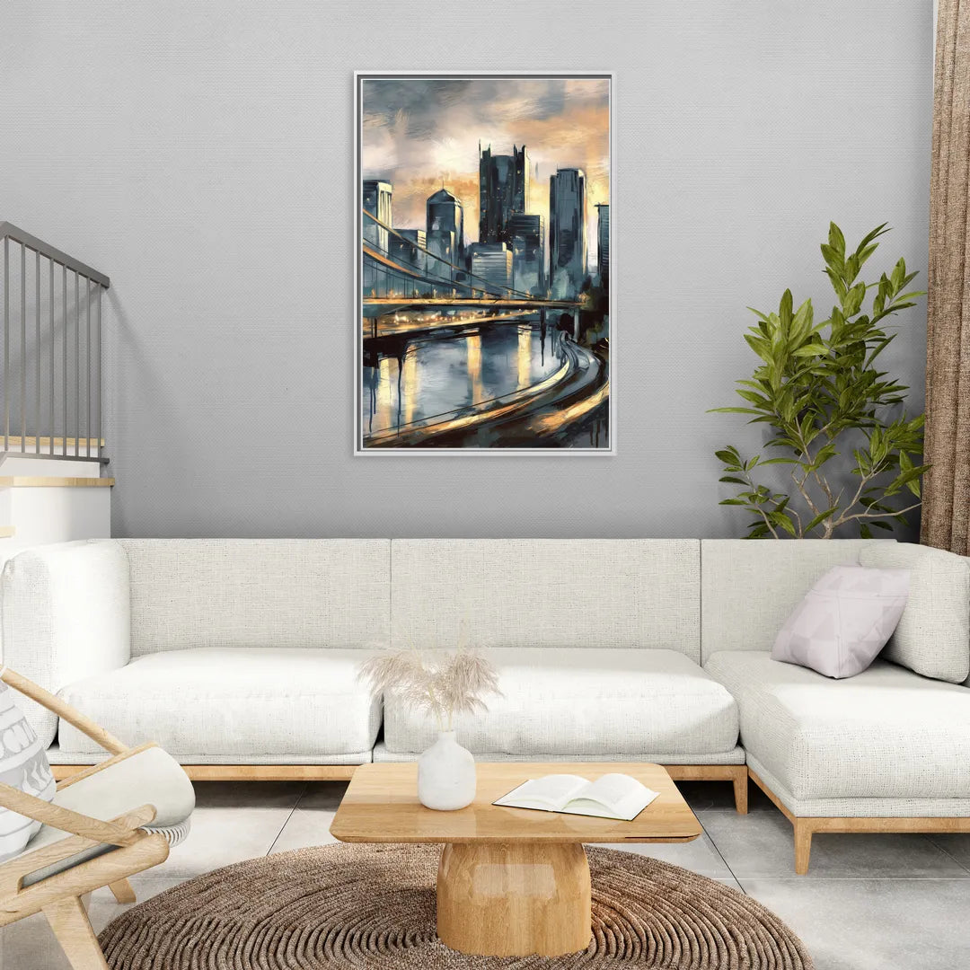 Pittsburgh Urban Aesthetic - Living Room White Frame Canvas
