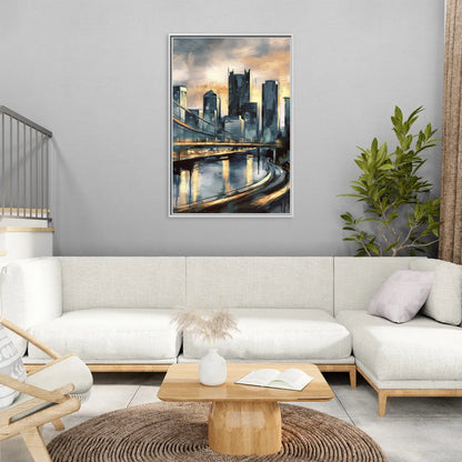 Pittsburgh Urban Aesthetic - Living Room White Frame Canvas
