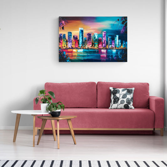 Miami Skyline Reflection - Canvas Wall Art Living Room