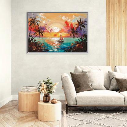 Key West Tropical Sunset - Living Room White Frame Canvas