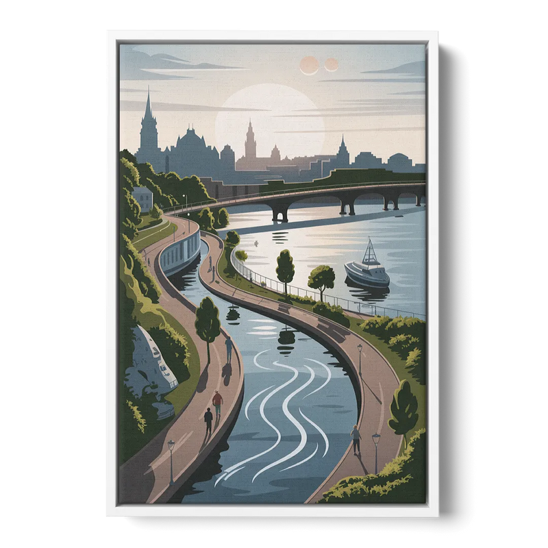 Quebec City Scenic Pathway - White Frame Canvas