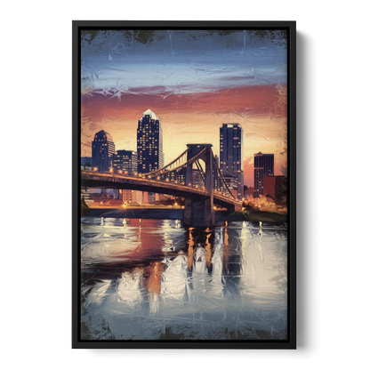 Cincinnati Skyline with River Reflection - Black Frame Canvas
