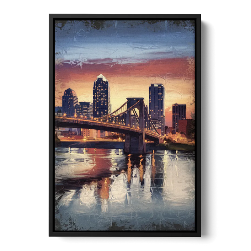 Cincinnati Skyline with River Reflection - Black Frame Canvas