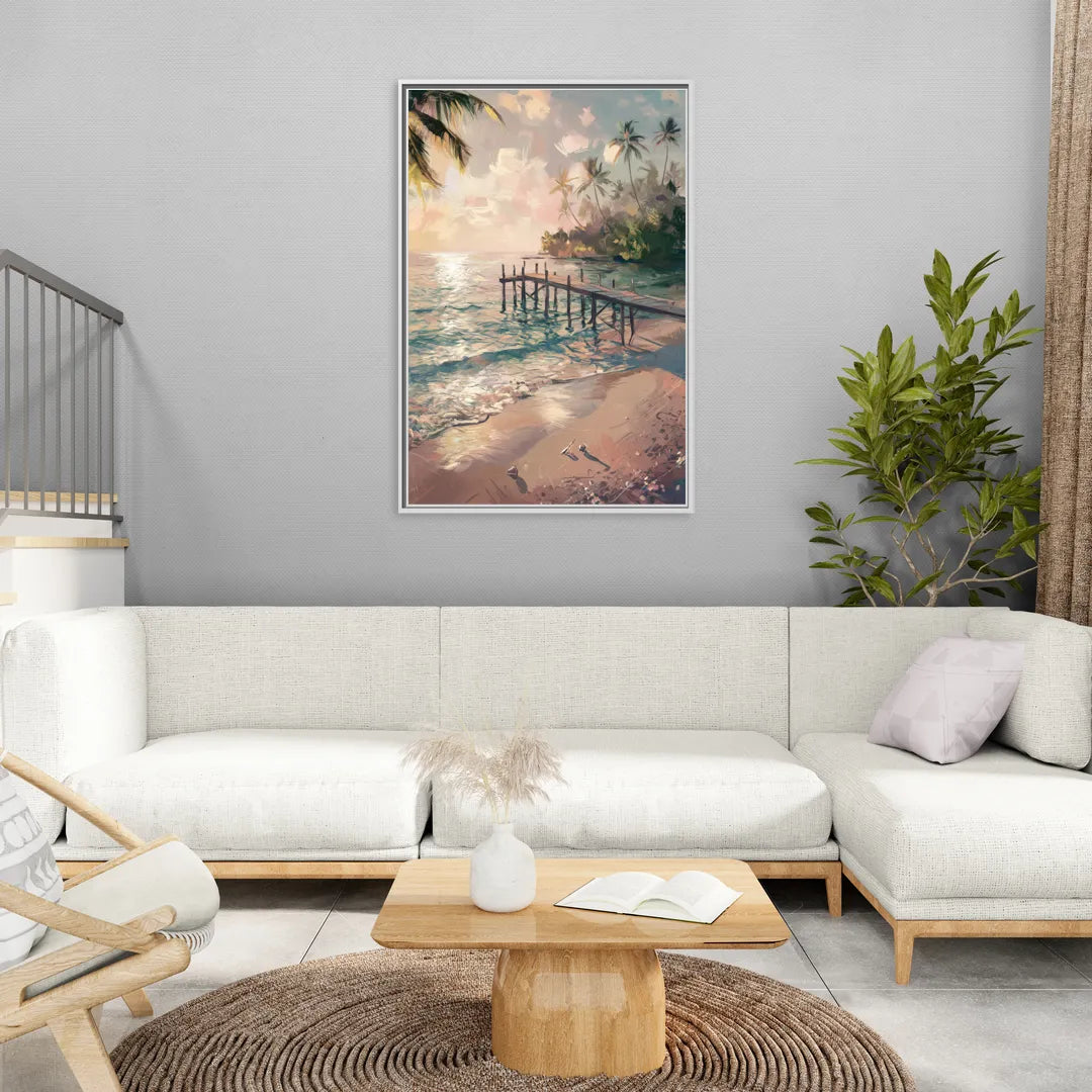 Seaside Tranquil Waters - Living Room White Frame Canvas