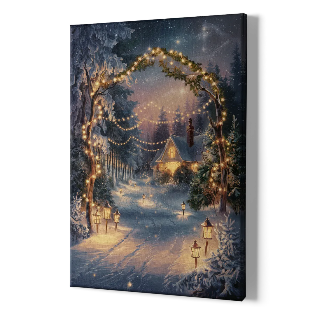 Garland Nighttime Lights - Canvas Print Art Sides