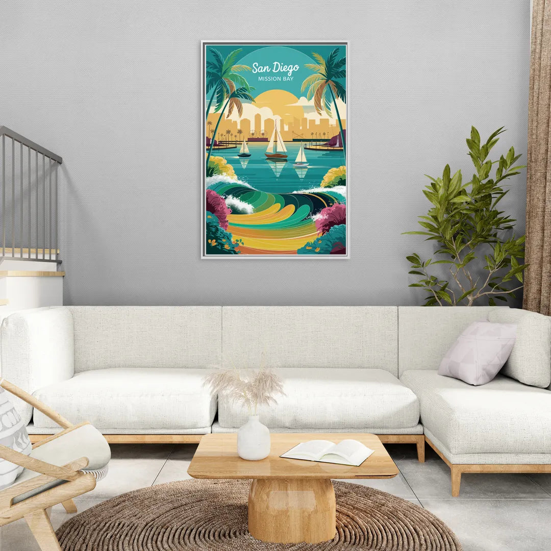 San Diego Mission Bay Views - Living Room White Frame Canvas