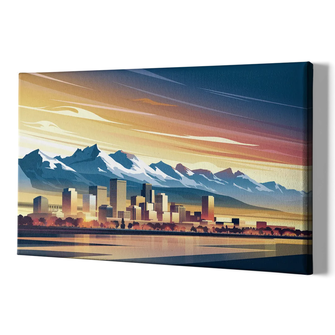 Denver Sunset Over Rockies - Canvas Print Art Sides