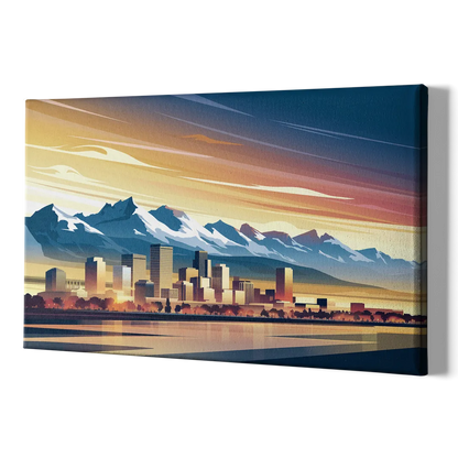 Denver Sunset Over Rockies - Canvas Print Art Sides