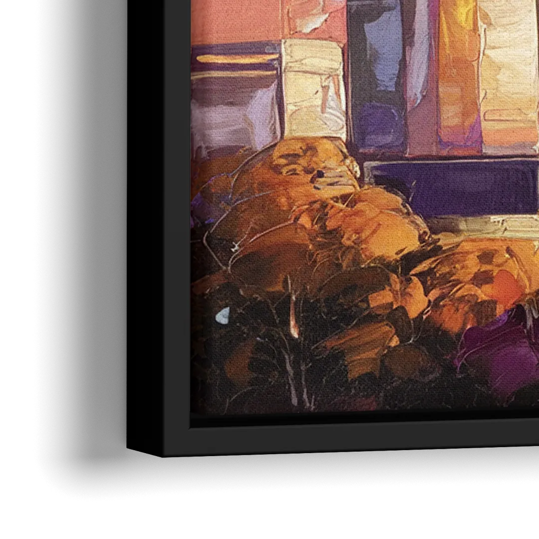 Raleigh Skyline Sunset - Close-Up Black Frame Canvas