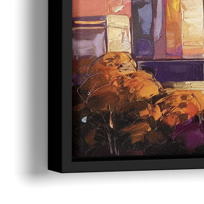 Raleigh Skyline Sunset - Close-Up Black Frame Canvas