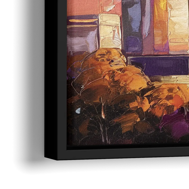 Raleigh Skyline Sunset - Close-Up Black Frame Canvas