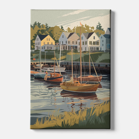 Camden Harbor Boats and Skyline - Canvas Wall Art