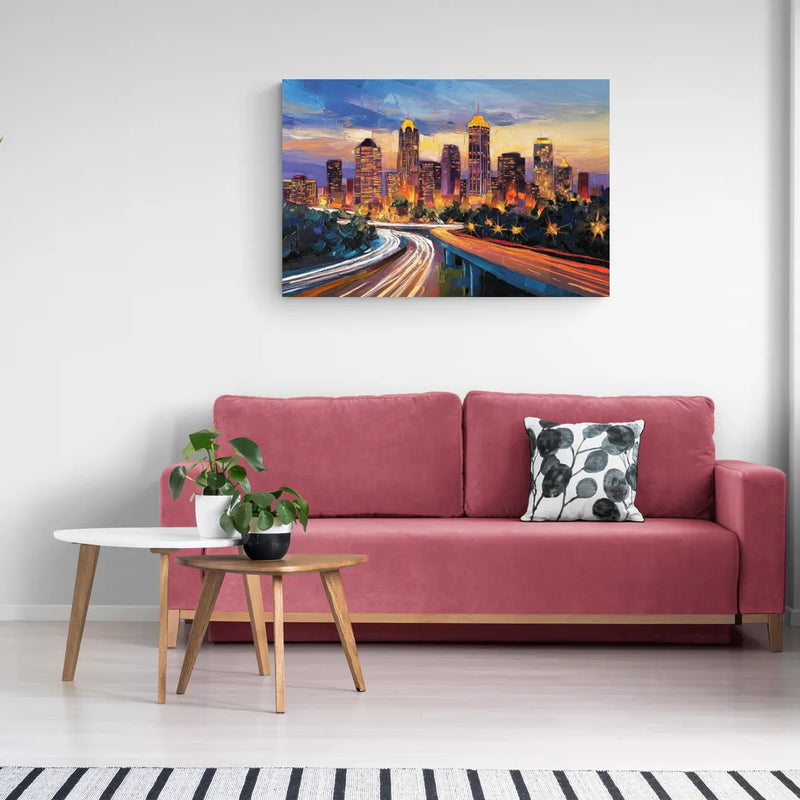 Atlanta Vibrant Downtown Scene - Canvas Wall Art Living Room