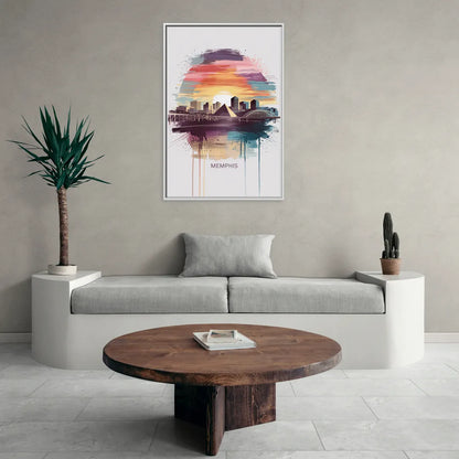 Memphis Skyline at Sunset - Living Room White Frame Canvas