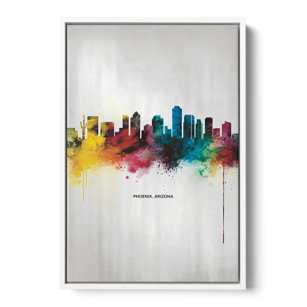 Phoenix Arizona Skyline View - White Frame Canvas