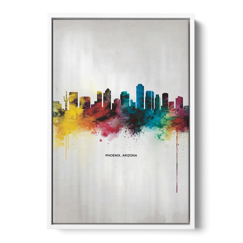 Phoenix Arizona Skyline View - White Frame Canvas