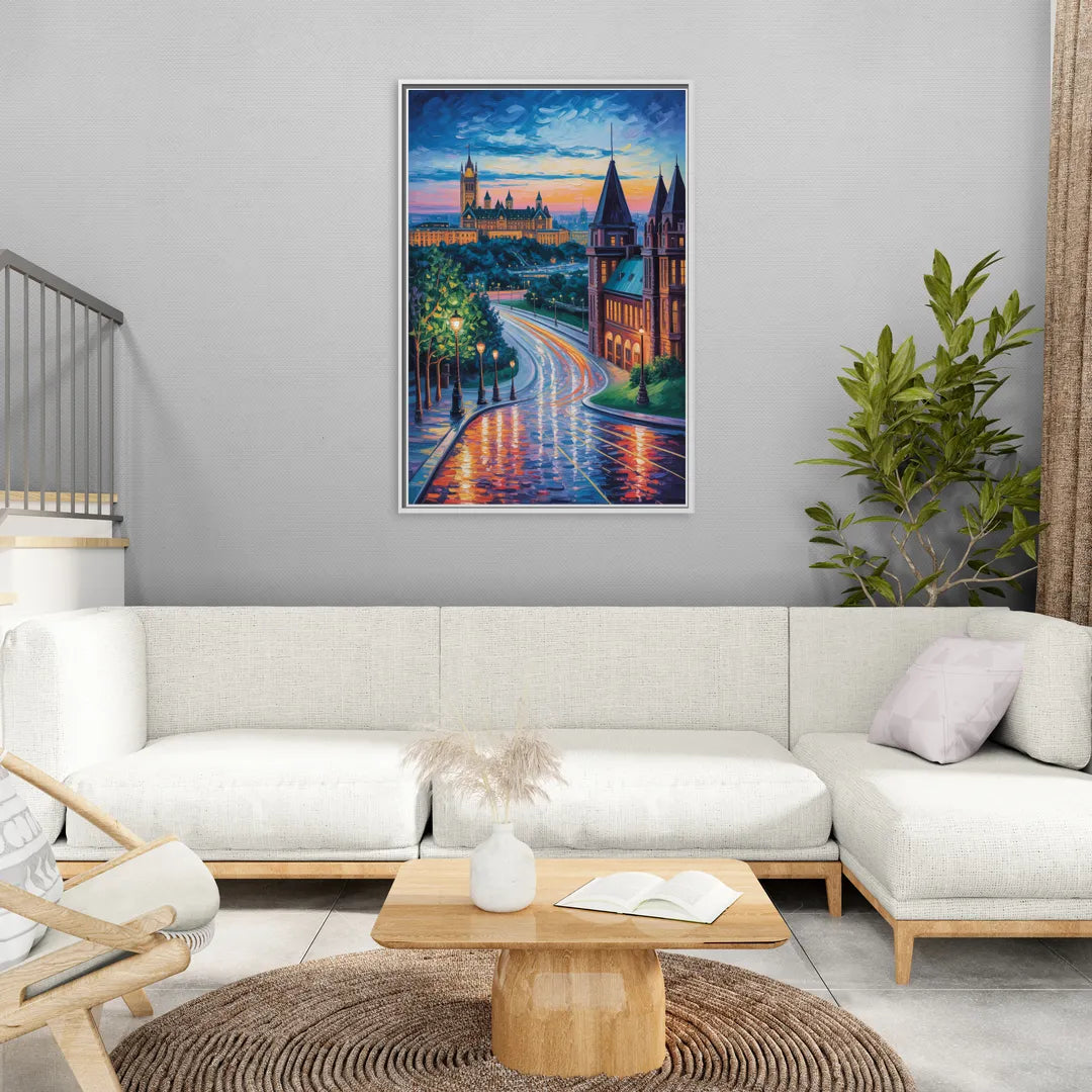 Parliament Hill Twilight - Living Room White Frame Canvas