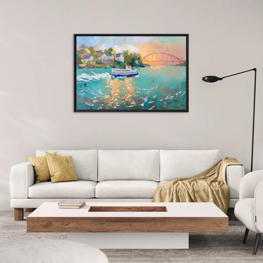 Mackinac Island Ferry Crossing - Living Room Black Frame Canvas