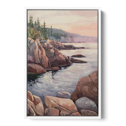 Bar Harbor Rocky Shoreline - White Frame Canvas