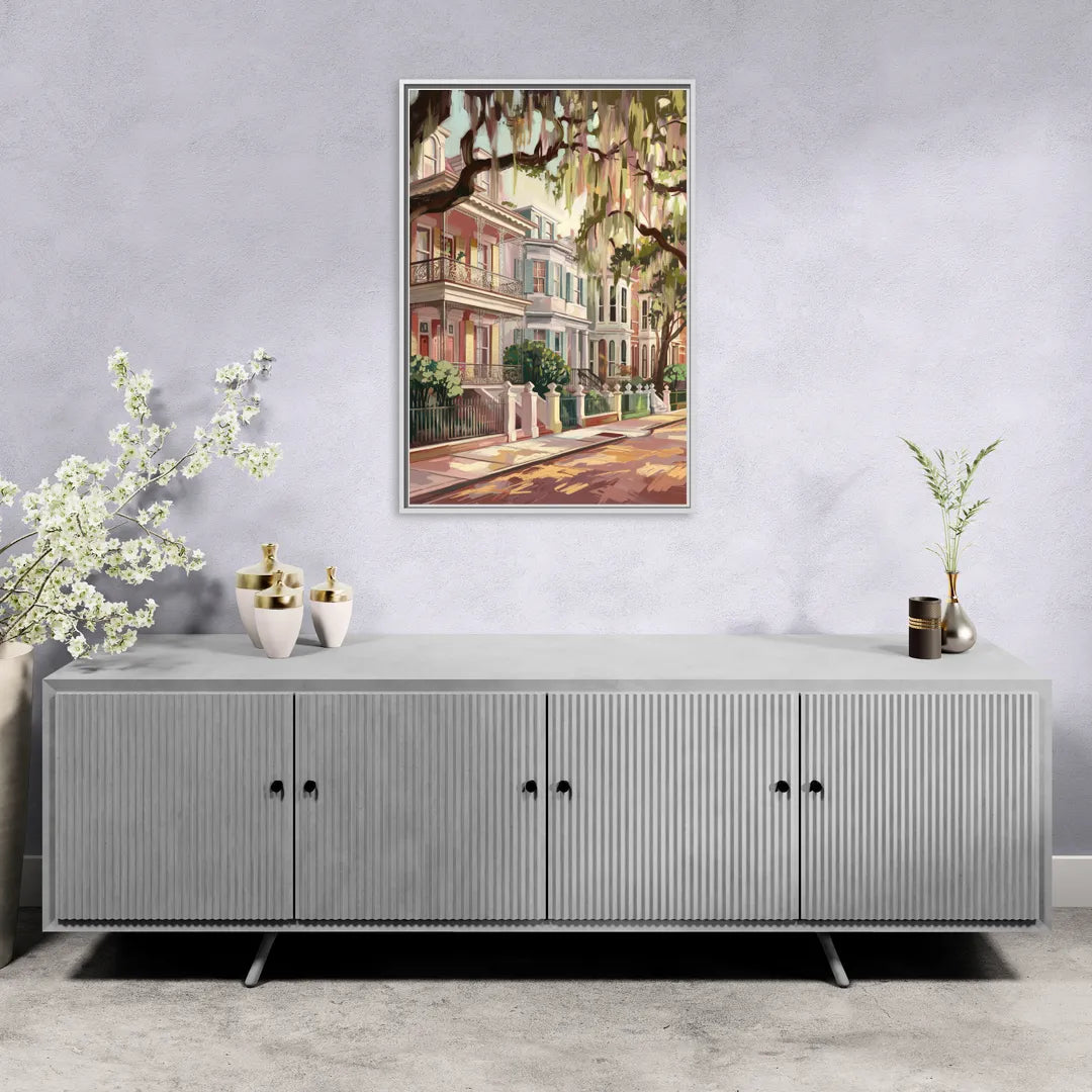 Savannah Historic Homes - Living Room White Frame Canvas