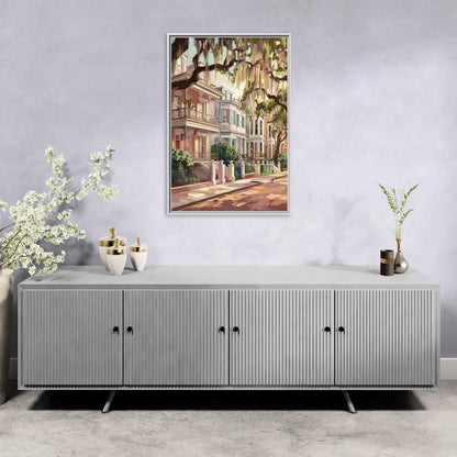 Savannah Historic Homes - Living Room White Frame Canvas